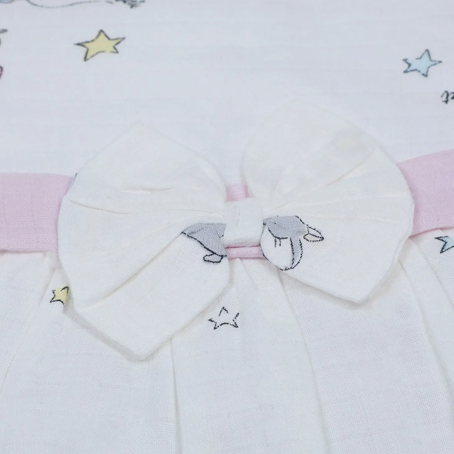 Baby Moo Soft In Cloud Bow With Short Sleeves Muslin Dress - Pink
