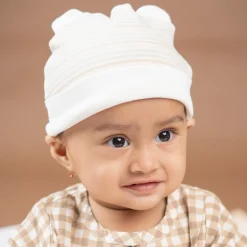 Baby Moo Solid And Striped Organic Soft Cotton Pack of 2 Caps - Beige