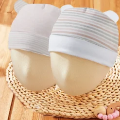 Baby Moo Solid And Striped Organic Soft Cotton Pack of 2 Caps - Beige