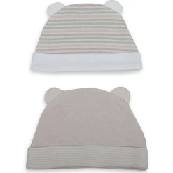 Baby Moo Solid And Striped Organic Soft Cotton Pack of 2 Caps - Beige