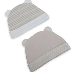 Baby Moo Solid And Striped Organic Soft Cotton Pack of 2 Caps - Beige