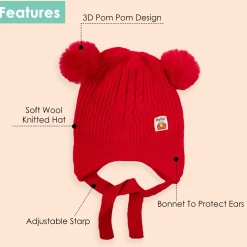 Baby Moo Solid Infant To Toddler Winter Beanie Woollen Cap - Red