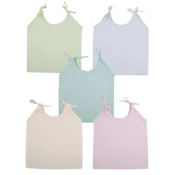 Baby Moo Solid Round Neck Sleeveless Tie Knot Cotton Jhablas 5 Pcs - Pink, Multicolour