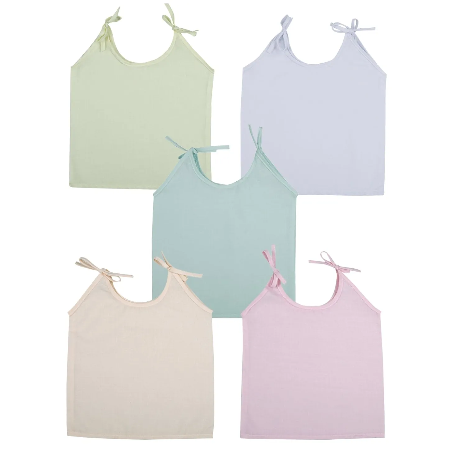 Baby Moo Solid Round Neck Sleeveless Tie Knot Cotton Jhablas 5 Pcs - Pink, Multicolour