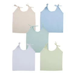 Baby Moo Solid Round Neck Sleeveless Tie Knot Cotton Jhablas 5 Pcs - Blue, Multicolour