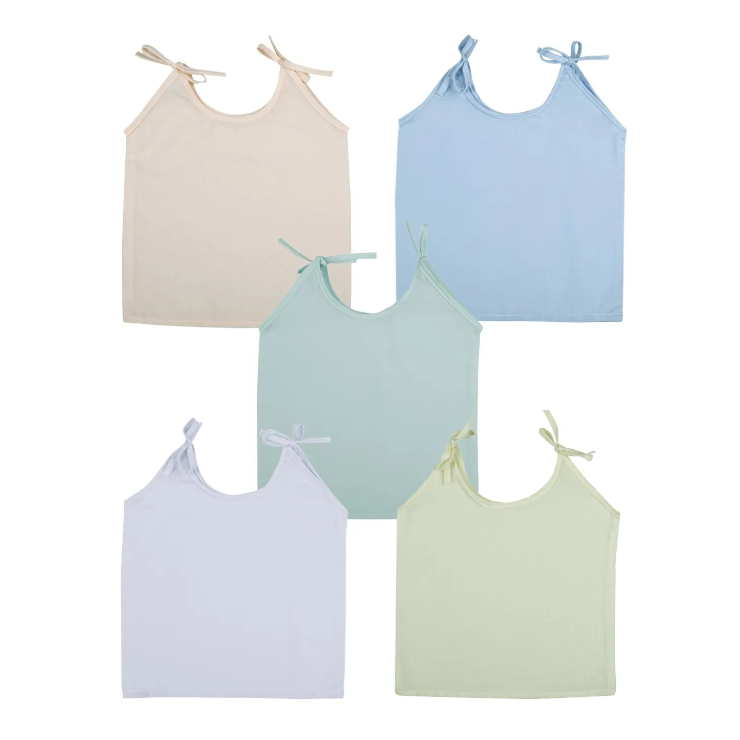 Baby Moo Solid Round Neck Sleeveless Tie Knot Cotton Jhablas 5 Pcs - Blue, Multicolour
