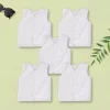 Baby Moo Solid V-Neck Sleeveless Front Opening Button Cotton Jhablas 5 Pcs - White