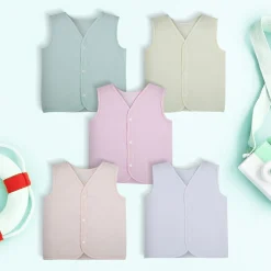 Baby Moo Solid V-Neck Sleeveless Front Opening Button Cotton Jhablas 5 Pcs - Pink, Multicolour