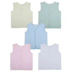 Baby Moo Solid V-Neck Sleeveless Front Opening Button Cotton Jhablas 5 Pcs - Blue, Multicolour
