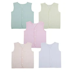 Baby Moo Solid V-Neck Sleeveless Front Opening Button Cotton Jhablas 5 Pcs - Pink, Multicolour