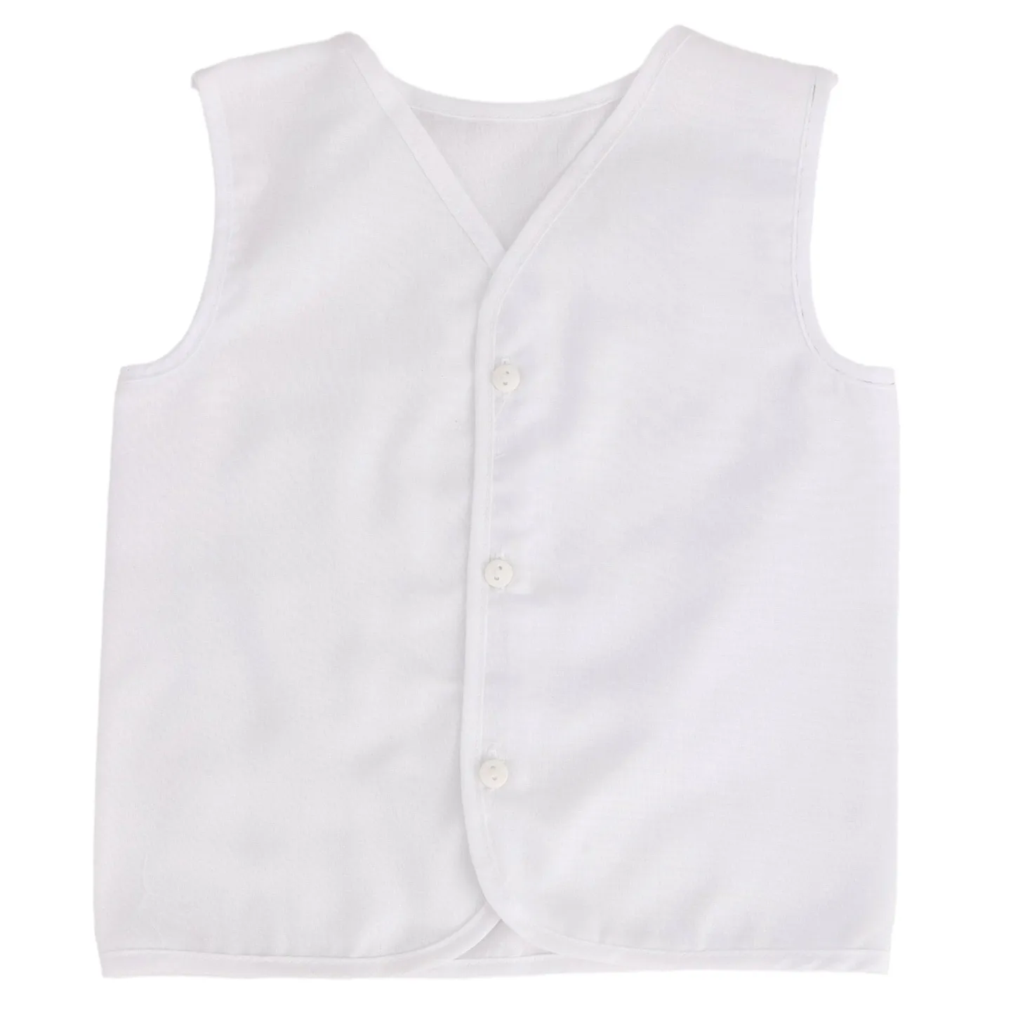 Baby Moo Solid V-Neck Sleeveless Front Opening Button Cotton Jhablas 5 Pcs - White