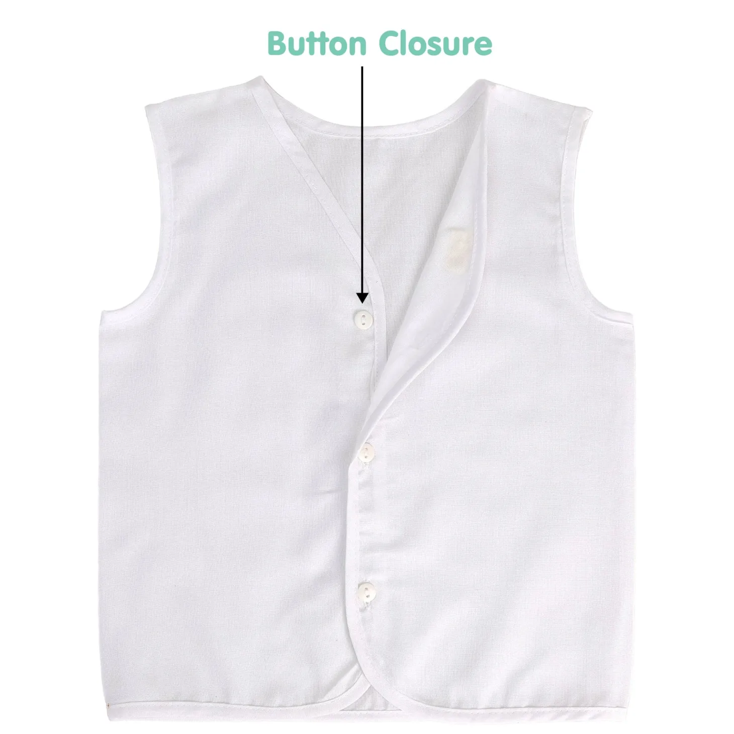 Baby Moo Solid V-Neck Sleeveless Front Opening Button Cotton Jhablas 5 Pcs - White