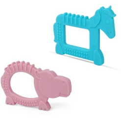 Baby Moo Soothing Silicon Teether BPA And Toxin Free Pack of 2 - Unicorn Blue And Hippo Pink
