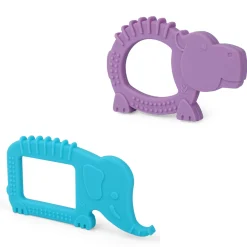 Baby Moo Soothing Silicon Teether BPA And Toxin Free Pack of 2 - Elephant Blue And Hippo Purple