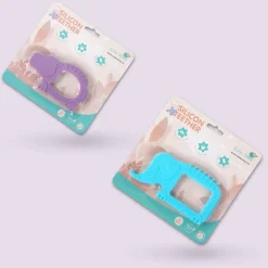 Baby Moo Soothing Silicon Teether BPA And Toxin Free Pack of 2 - Elephant Blue And Hippo Purple