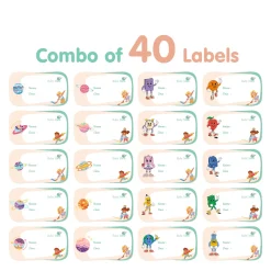 Baby Moo Space And Cartoons Waterproof Labels 40 Pcs Stationery Set For Children - Multicolour