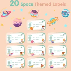 Baby Moo Space And Cartoons Personalised Photo And Name Waterproof Labels 40 Pcs Stationery Set For Children - Multicolour