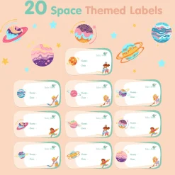 Baby Moo Space And Cartoons Waterproof Labels 40 Pcs Stationery Set For Children - Multicolour