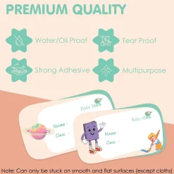 Baby Moo Space And Cartoons Waterproof Labels 40 Pcs Stationery Set For Children - Multicolour