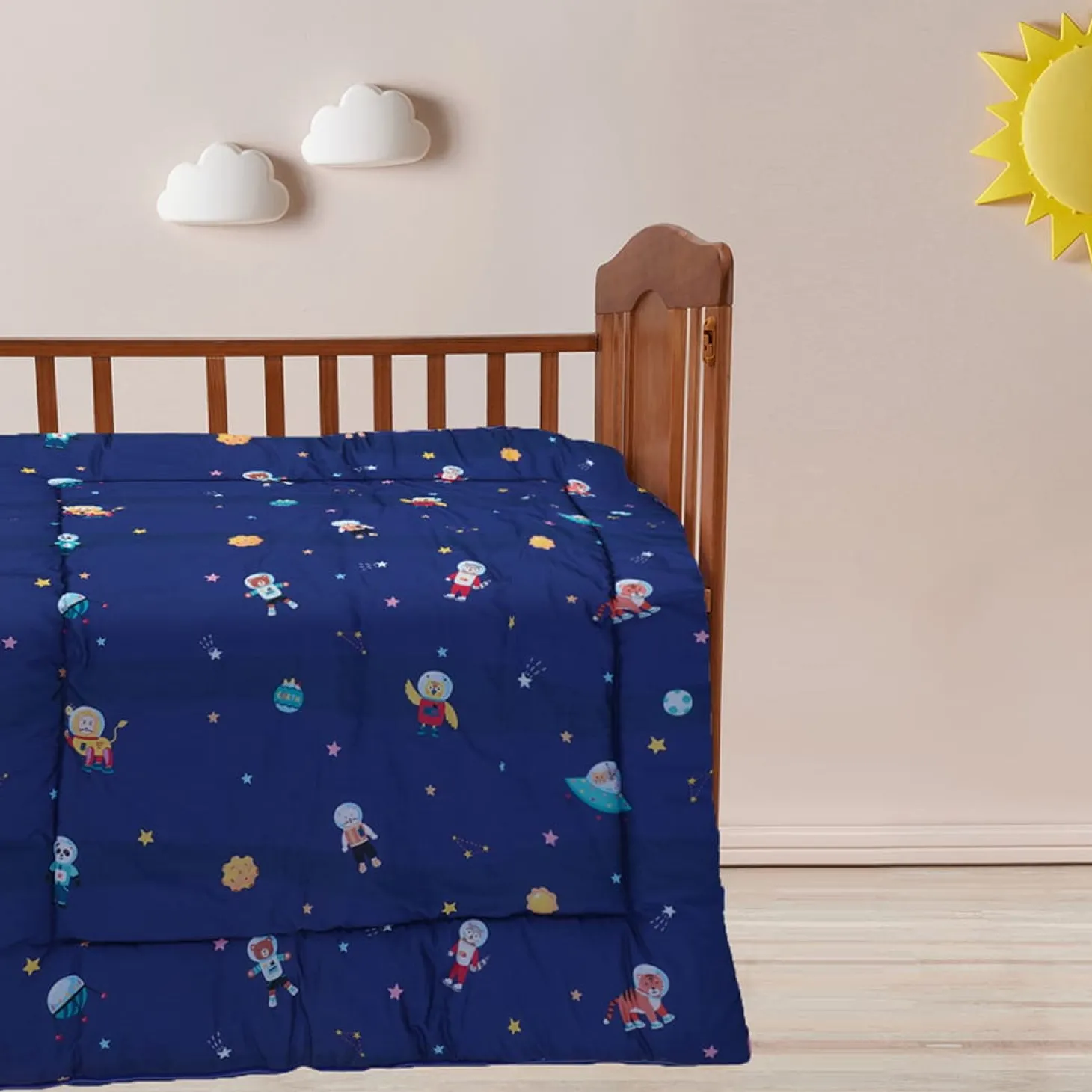 Baby Moo Space Bedding Gift Set 2 Bolsters, U Pillow, Mattress And Quilt Set - Blue