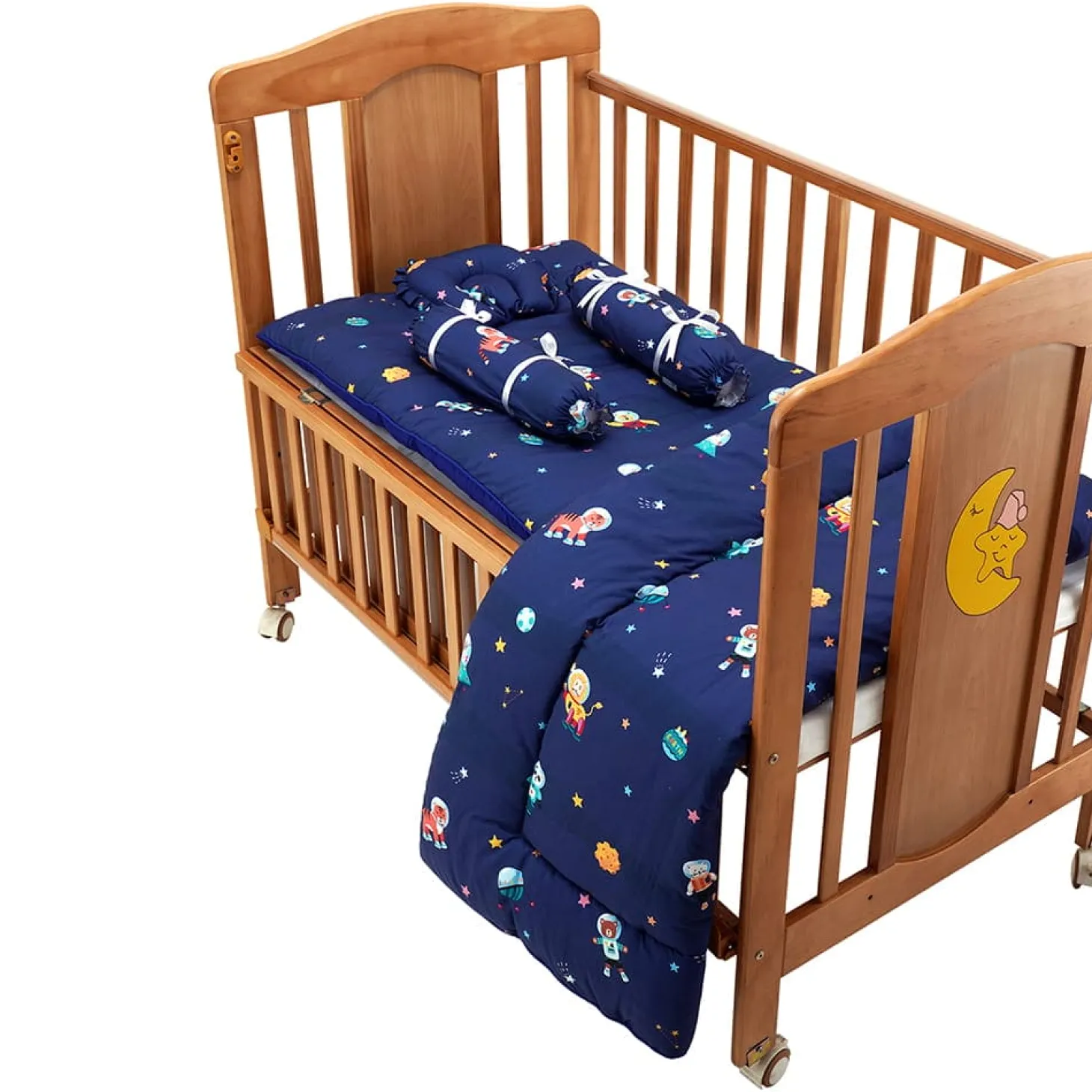 Baby Moo Space Bedding Gift Set 2 Bolsters, U Pillow, Mattress And Quilt Set - Blue