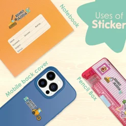 Baby Moo Space, Fruits, Animals, Truck, Sports Personalised Name Self Adhesive Transparent Embossed Stickers, 3D Labels 50 Pcs Stationery Set for Children - Multicolour