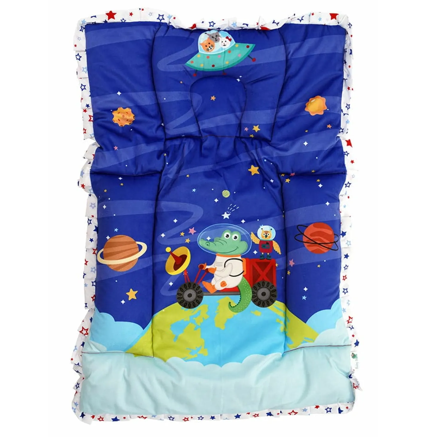 Baby Moo Space Mattress With Fixed Neck Pillow And Bolsters - Blue