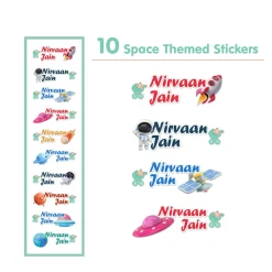 Baby Moo Space Personalised Name Self Adhesive Transparent Embossed Stickers, 3D Labels 10 Pcs Stationery Set for Children - Multicolour