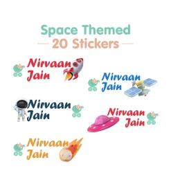 Baby Moo Space Personalised Name Self Adhesive Transparent Embossed Stickers, 3D Labels 20 Pcs Stationery Set for Children - Multicolour