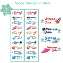 Baby Moo Space Personalised Name Self Adhesive Transparent Embossed Stickers, 3D Labels 20 Pcs Stationery Set for Children - Multicolour