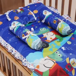 Baby Moo Space Soft Velvet U Pillow, 2 Side Bolsters Mattress Set - Blue