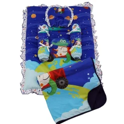Baby Moo Space Soft Velvet U Pillow, Side Bolsters 5 Pcs Mattress And Blanket Set - Blue