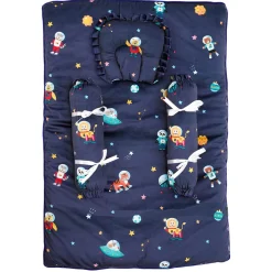 Baby Moo Space Soft Velvet U Pillow, 2 Side Bolsters Mattress Set - Blue