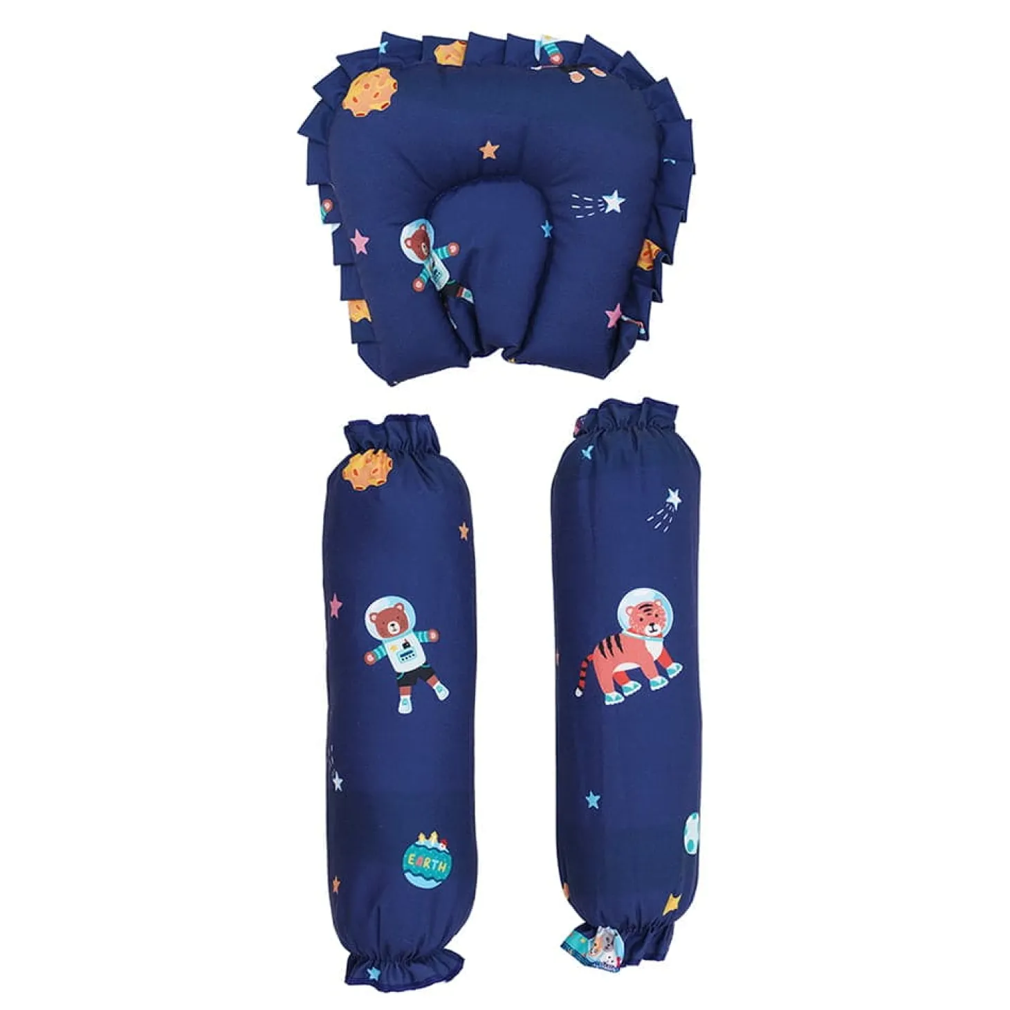 Baby Moo Space Soft Velvet U Pillow, 2 Side Bolsters Mattress Set - Blue