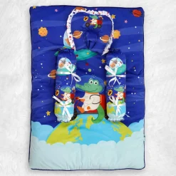 Baby Moo Space Soft Velvet U Pillow, 2 Side Bolsters Mattress Set - Blue