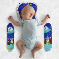 Baby Moo Space Velvet Side Bolster And U Shape Matching Pillow Set - Blue