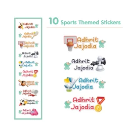 Baby Moo Sports Personalised Name Self Adhesive Transparent Embossed Stickers, 3D Labels 10 Pcs Stationery Set for Children - Multicolour