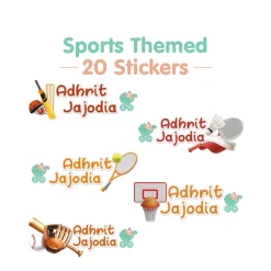 Baby Moo Sports Personalised Name Self Adhesive Transparent Embossed Stickers, 3D Labels 20 Pcs Stationery Set for Children - Multicolour