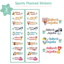 Baby Moo Sports Personalised Name Self Adhesive Transparent Embossed Stickers, 3D Labels 20 Pcs Stationery Set for Children - Multicolour