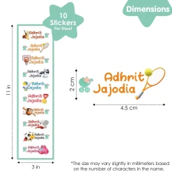 Baby Moo Sports Personalised Name Self Adhesive Transparent Embossed Stickers, 3D Labels 10 Pcs Stationery Set for Children - Multicolour