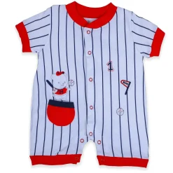 Baby Moo Sporty Teddy Striped Soft Cotton Short Romper - Red
