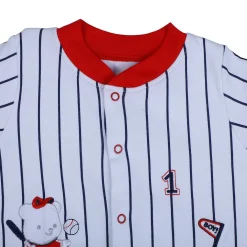 Baby Moo Sporty Teddy Striped Soft Cotton Short Romper - Red