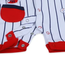 Baby Moo Sporty Teddy Striped Soft Cotton Short Romper - Red