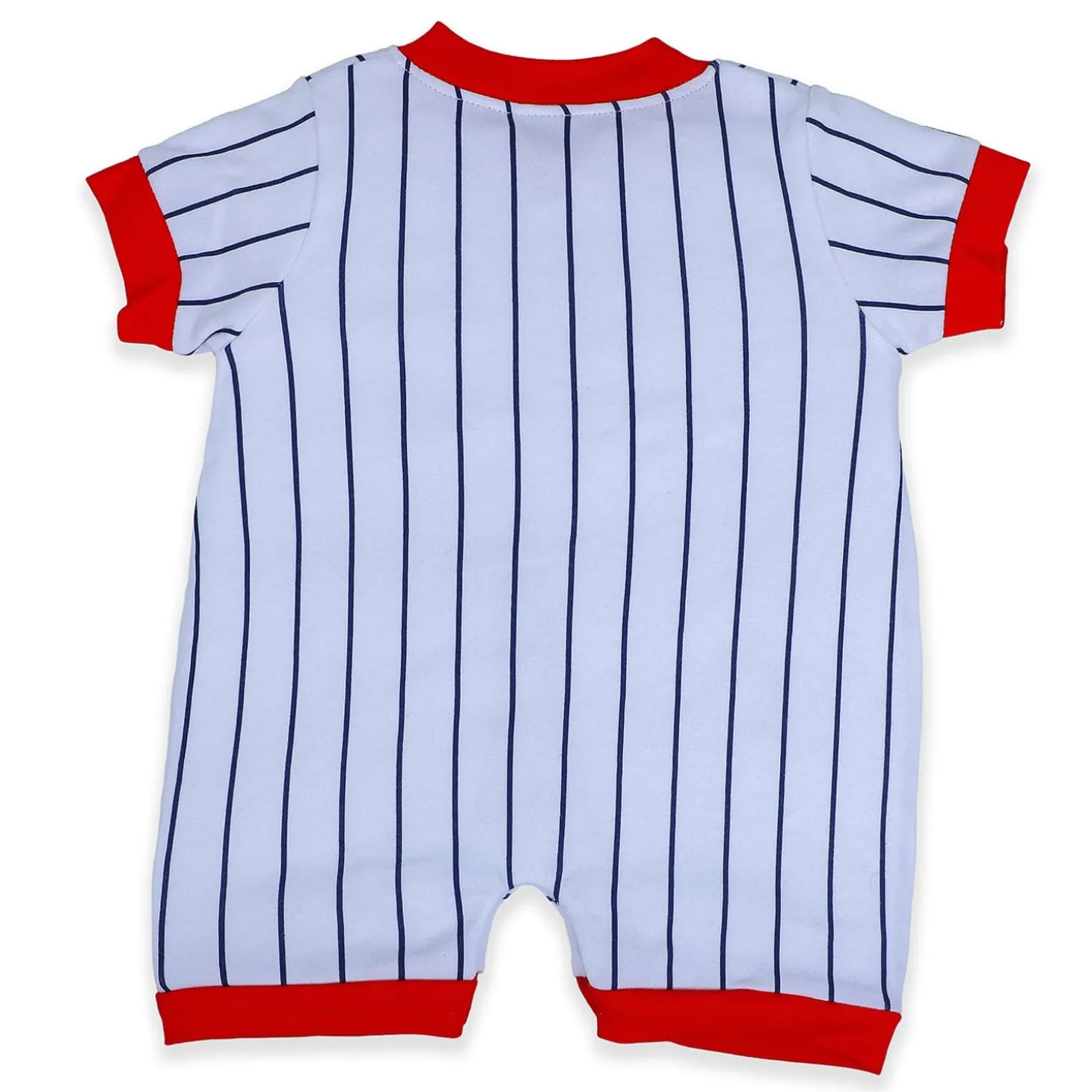 Baby Moo Sporty Teddy Striped Soft Cotton Short Romper - Red