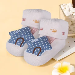 Baby Moo Star House Cotton Anti-Skid 3D Socks - Pink