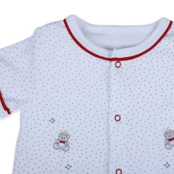Baby Moo Star Teddy Embroidered Soft Cotton Short Romper - White