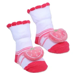 Baby Moo Strawberry Cotton Anti-Skid 3D Socks - Pink