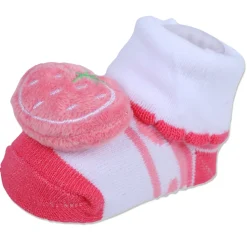 Baby Moo Strawberry Cotton Anti-Skid 3D Socks - Pink