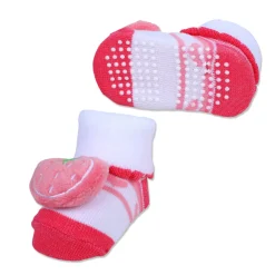 Baby Moo Strawberry Cotton Anti-Skid 3D Socks - Pink