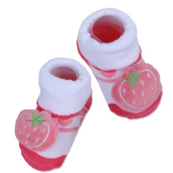 Baby Moo Strawberry Cotton Anti-Skid 3D Socks - Pink